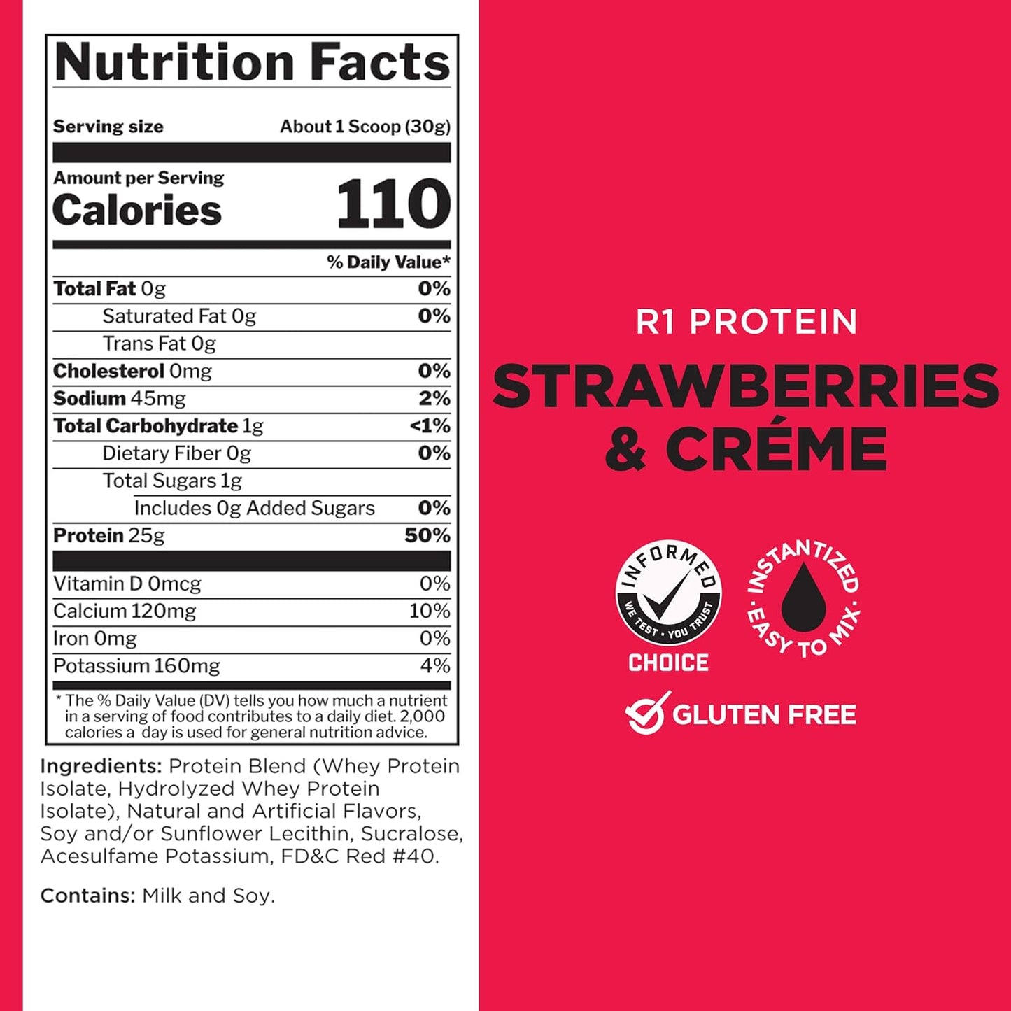 Rule 1 Proteins R1 Protein Strawberries & Creme 5lbs - 25g Fast-Acting Isolate & Hydrolysate Powder with 6g BCAAs for Muscle Growth & Recovery