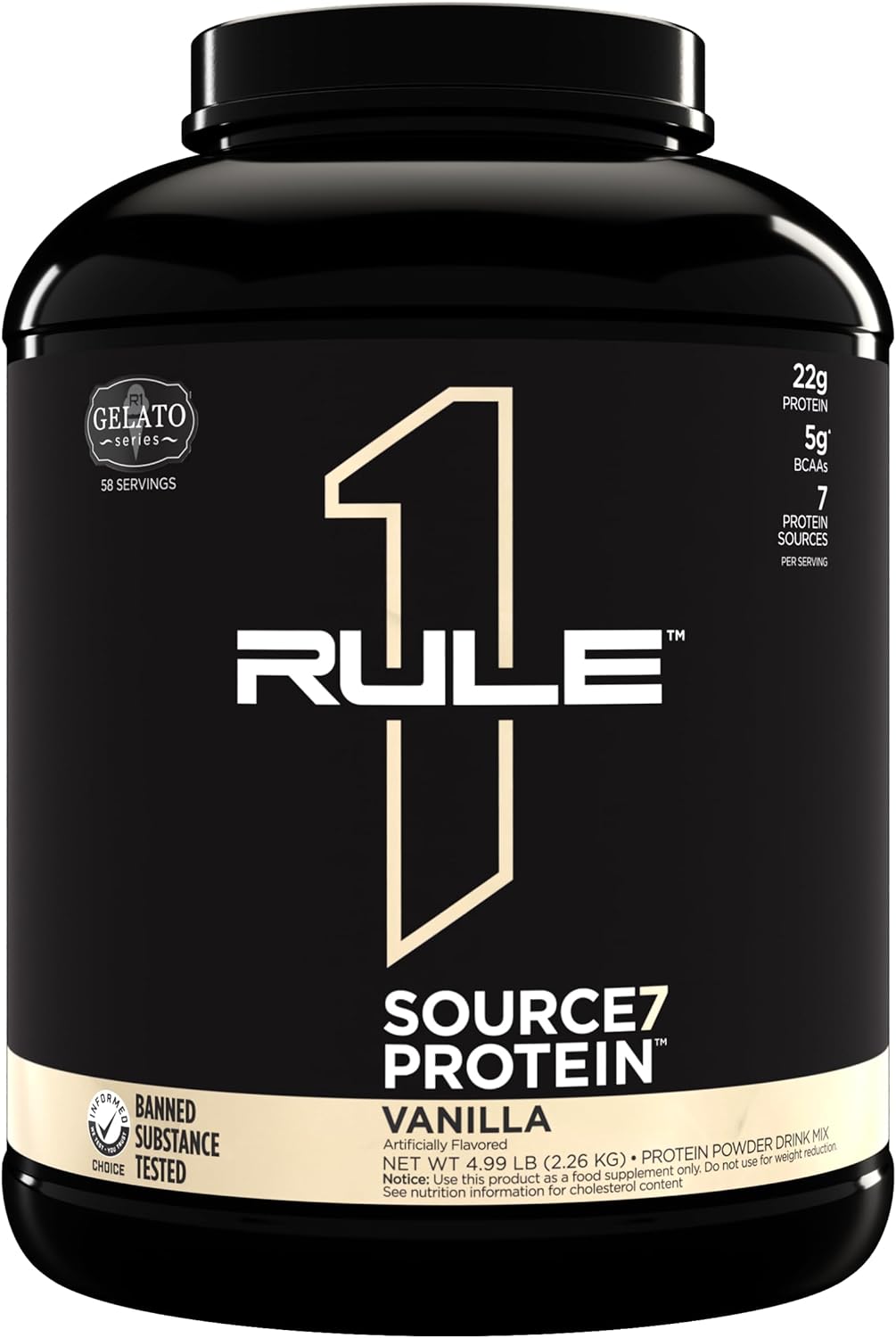 Rule 1 Proteins Source 7 Protein: Gelato Flavors, Smooth Texture, 22g Protein, 10g EAAs, 7 Premium Sources (5lb, Vanilla)