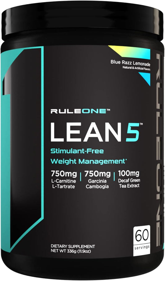 Rule 1 R1 Lean5 Blue Razz Lemonade 11.9 oz - Stimulant-Free Formula with CLA, Garcinia Cambogia Extract & Carnitine