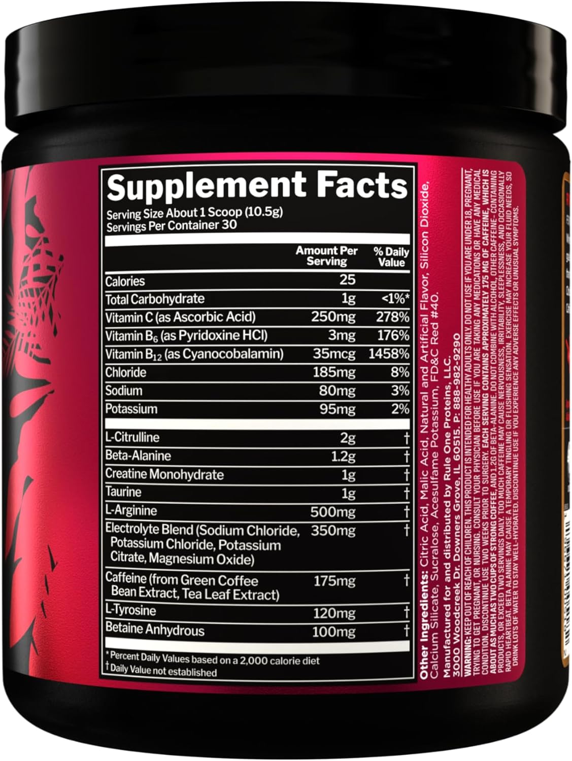 Rule 1 R1 Roar Pre-Workout Powder - Creatine, Beta-Alanine, Citrulline, Electrolytes & Caffeine, Fruit Punch (30 Servings)