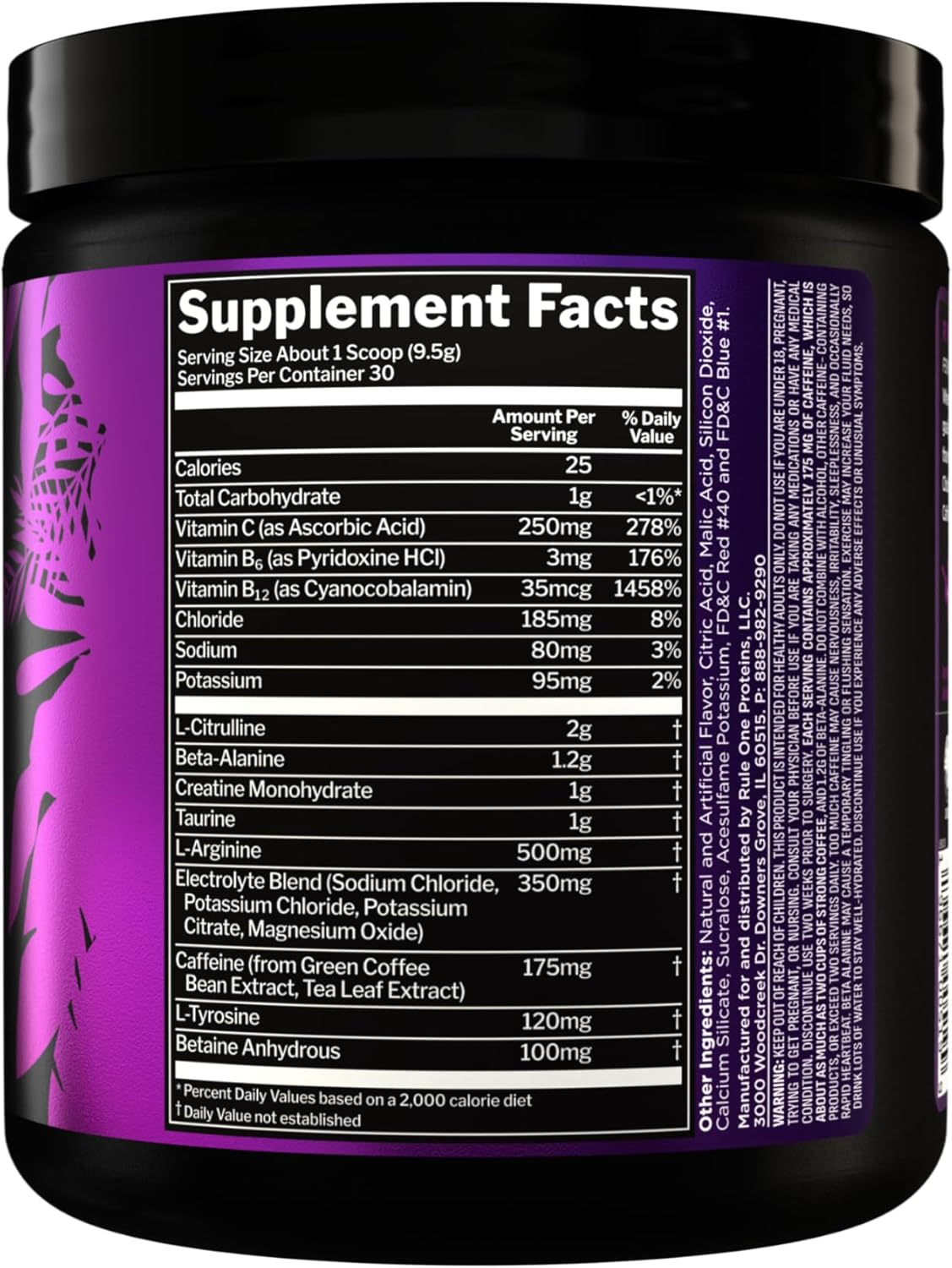 Rule 1 R1 Roar Pre-Workout Powder - Wild Grape Flavor with Creatine, Beta-Alanine, Citrulline, Electrolytes, and Caffeine - 30 Servings