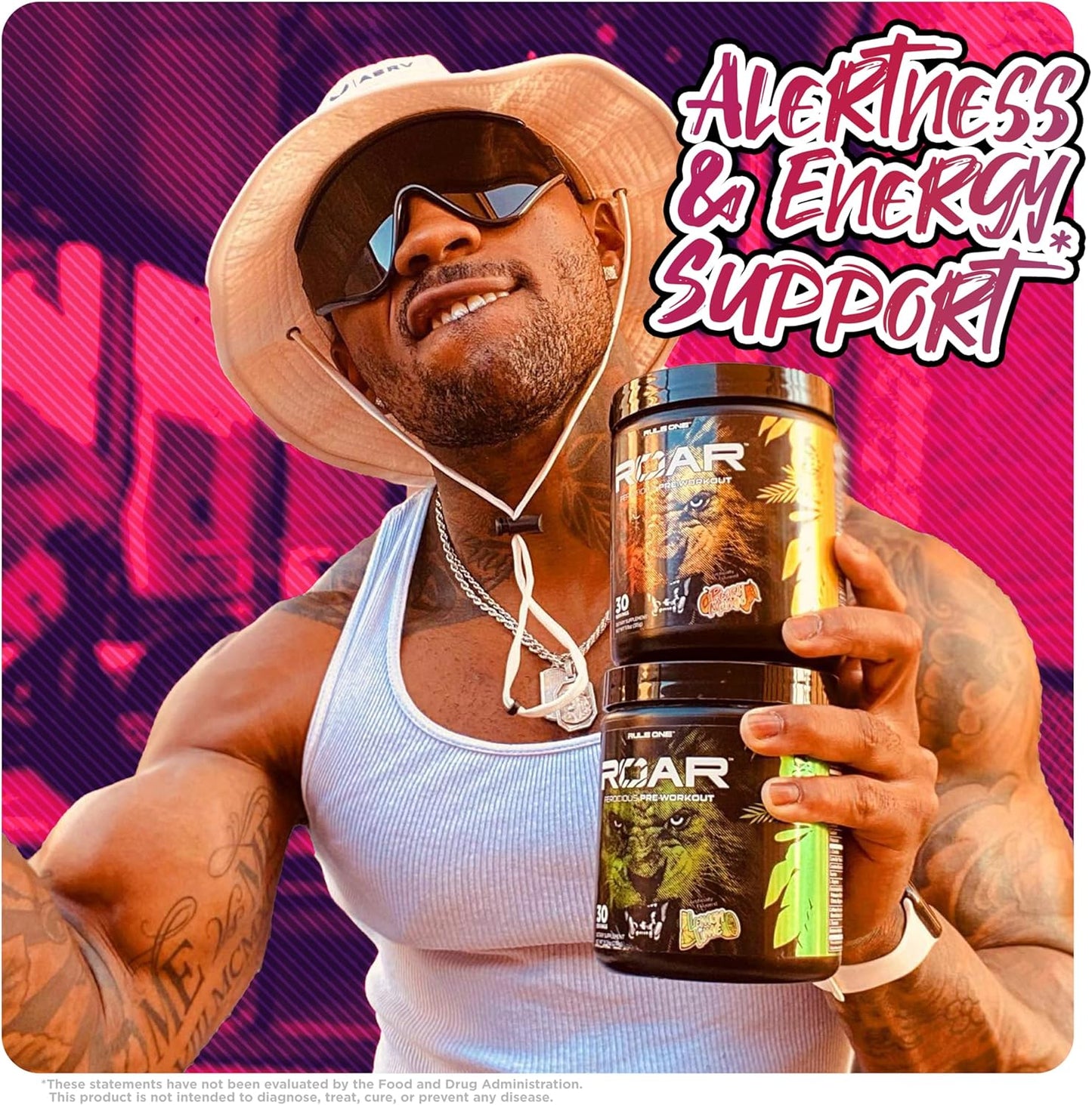 Rule 1 R1 Roar Pre-Workout Powder - Wild Grape Flavor with Creatine, Beta-Alanine, Citrulline, Electrolytes, and Caffeine - 30 Servings