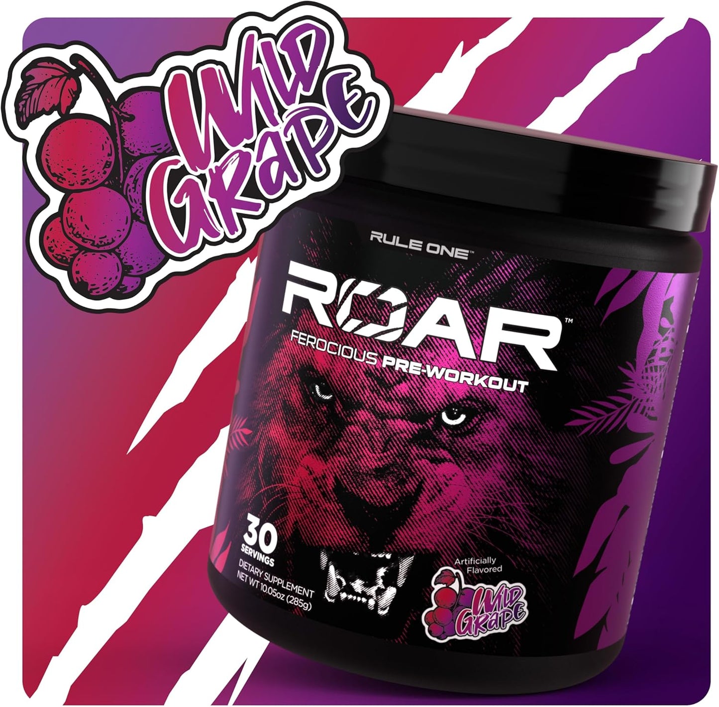 Rule 1 R1 Roar Pre-Workout Powder - Wild Grape Flavor with Creatine, Beta-Alanine, Citrulline, Electrolytes, and Caffeine - 30 Servings