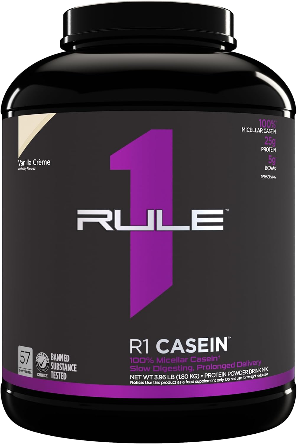 Rule One Proteins Casein - 25g Slow-Release Micellar Casein Protein, Sustained Amino Acid Delivery for Muscle Recovery, Vanilla Crème - 4 lb.