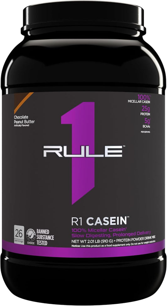 Rule One Proteins Casein - 25g Slow-Release Micellar Casein Protein for Muscle Recovery, Sustained Amino Acid Delivery (2lb, Chocolate Peanut Butter)