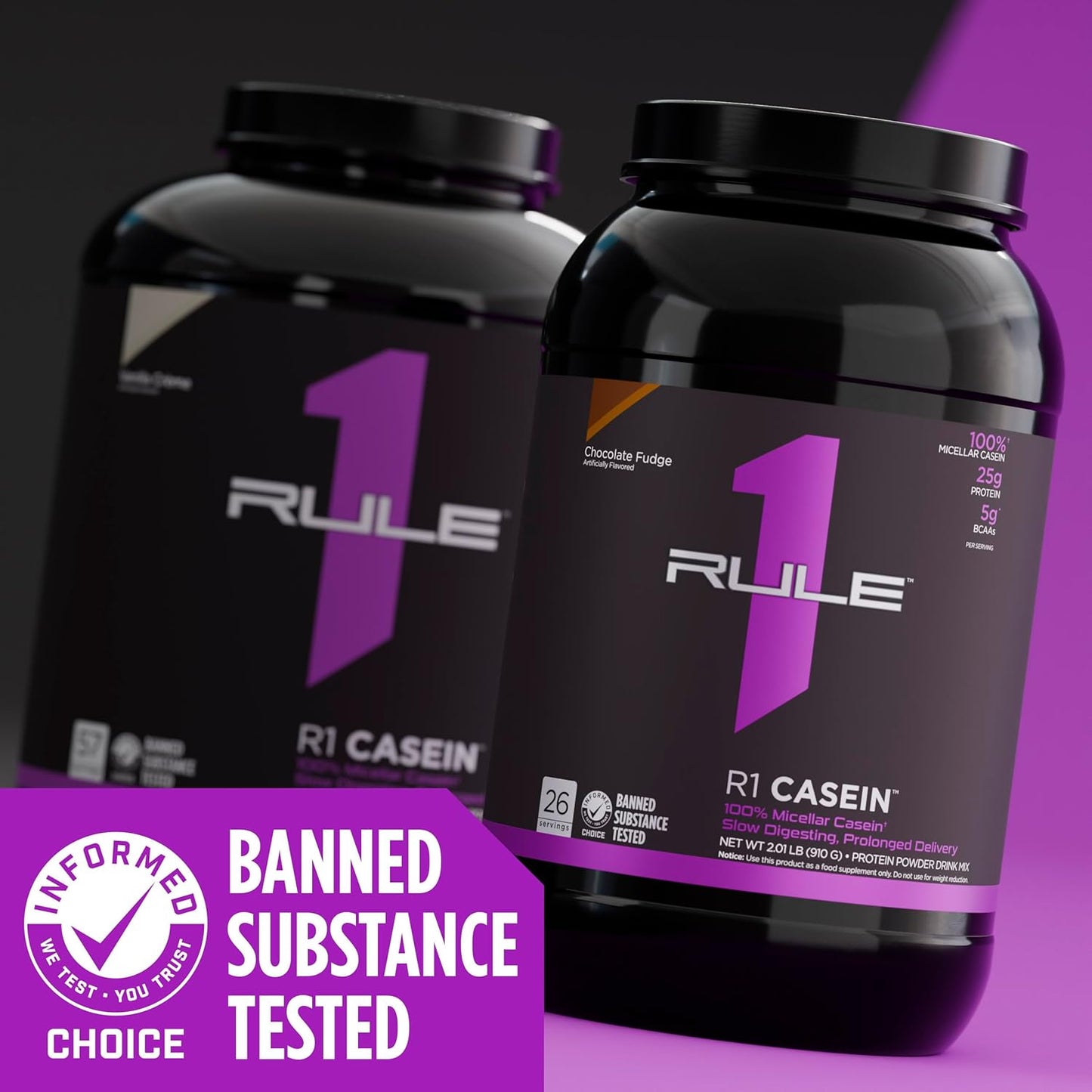 Rule One Proteins Casein - 25g Slow-Release Micellar Casein Protein for Muscle Recovery, Sustained Amino Acid Delivery (2lb, Chocolate Peanut Butter)