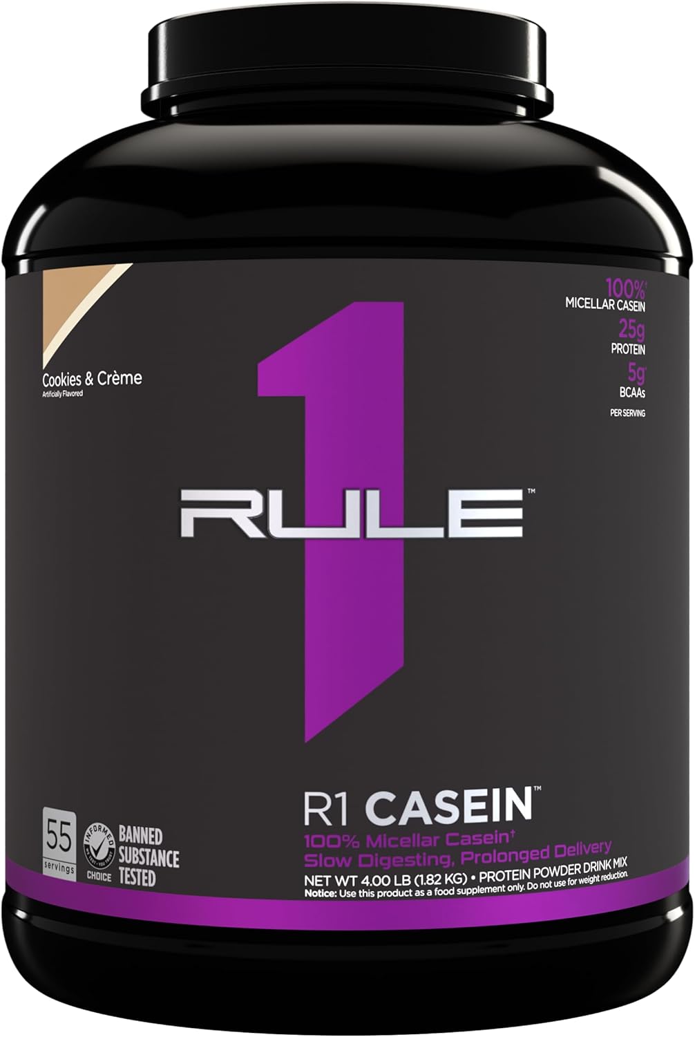 Rule One Proteins Casein - Premium 25g Slow-Release Micellar Casein Protein for Overnight Muscle Recovery (Cookies & Crème, 4lb)