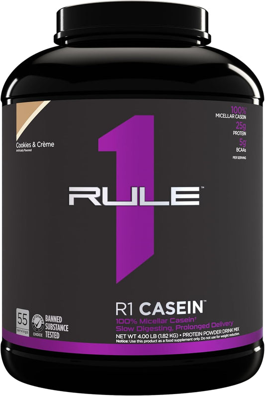 Rule One Proteins Casein - Premium 25g Slow-Release Micellar Casein Protein for Overnight Muscle Recovery (Cookies & Crème, 4lb)