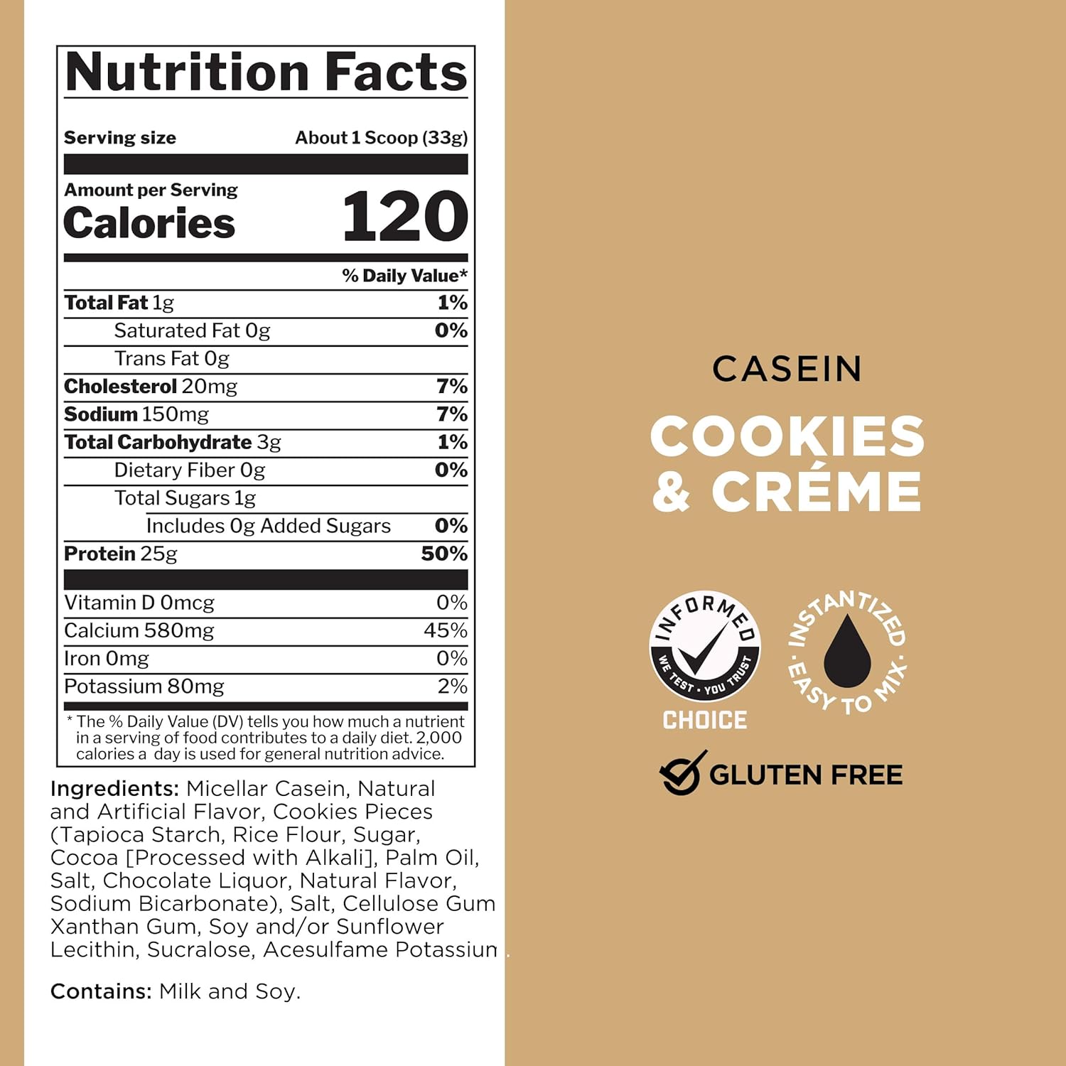 Rule One Proteins Casein - Premium 25g Slow-Release Micellar Casein Protein for Overnight Muscle Recovery (Cookies & Crème, 4lb)