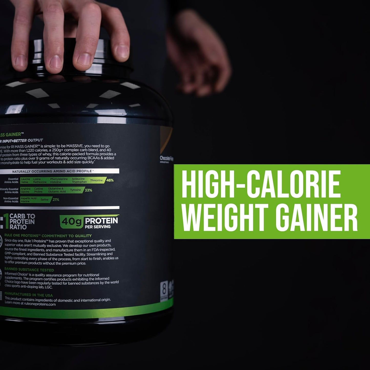 Rule One Proteins Mass Gainer Strawberries & Crème - High-Calorie Weight Gain Formula with 1,220+ Calories, 250g+ Complex Carb Blend, 40g All-Whey Protein, 8g Fat Per Serving - 6 Pounds, 8 Servings