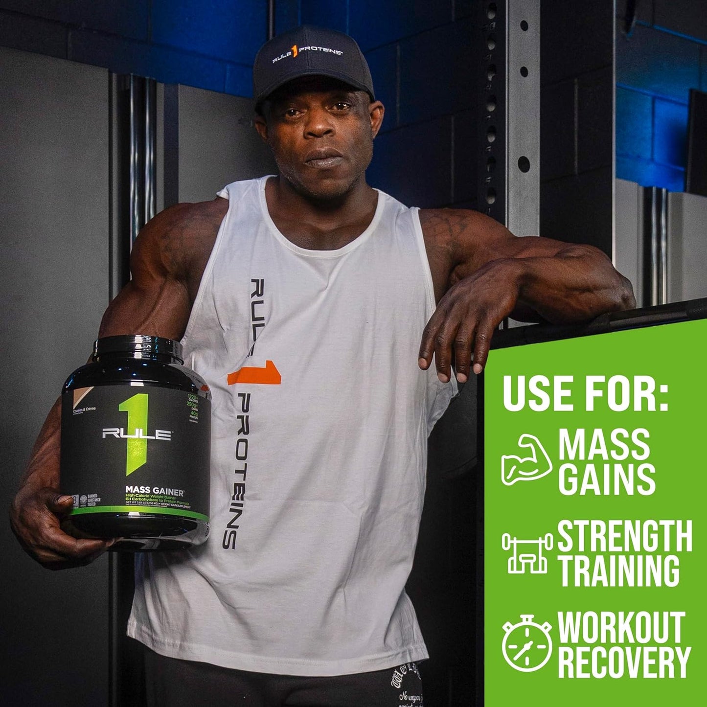 Rule One Proteins Mass Gainer Strawberries & Crème - High-Calorie Weight Gain Formula with 1,220+ Calories, 250g+ Complex Carb Blend, 40g All-Whey Protein, 8g Fat Per Serving - 6 Pounds, 8 Servings