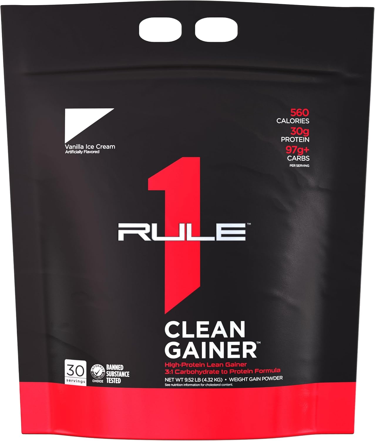 Rule One Proteins R1 Clean Gainer Vanilla Crème - 560 Calories, 30g Protein, 90g Carbs, Low Fat - 30 Servings