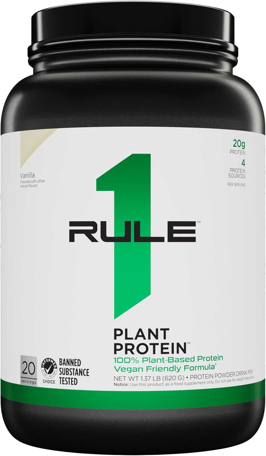 Rule One Proteins R1 Plant Protein Vanilla Crème - 20g Plant-Based Protein, Vegan & Paleo Friendly, Gluten Free - 1.5lb - 20 Servings