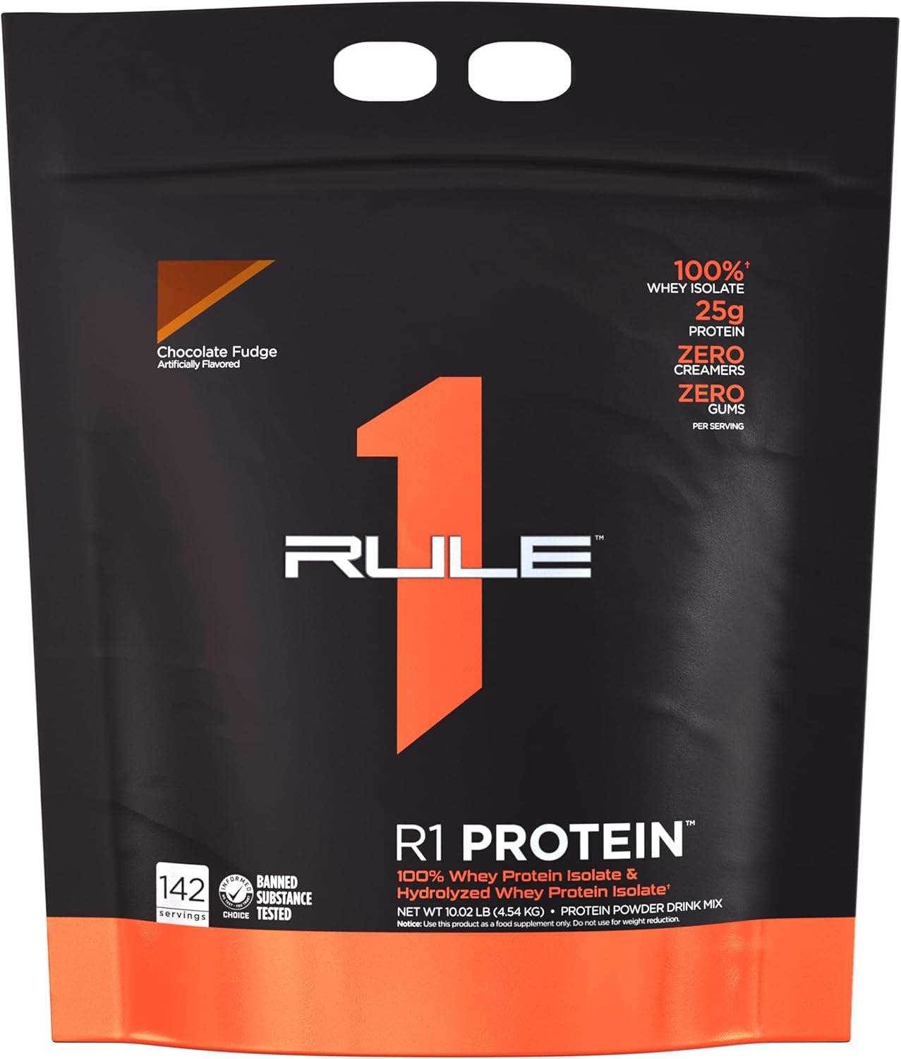Rule One Proteins R1 Protein - 25g Fast-Acting Chocolate Fudge Isolate Protein Powder with 6g BCAAs - 10lb Pack
