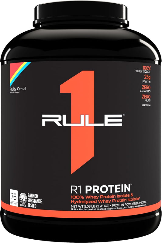 Rule One Proteins R1 Protein - 25g Fast-Acting Isolate and Hydrolysate Protein Powder with 6g BCAAs - Fruity Cereal Flavor - 5lb