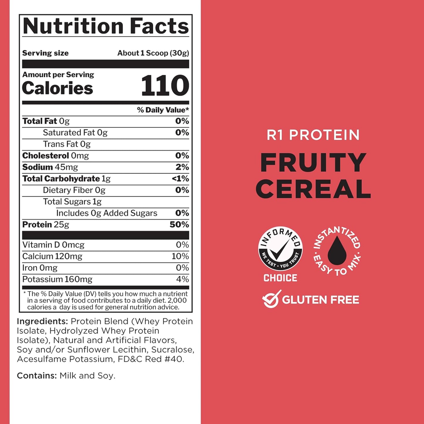 Rule One Proteins R1 Protein - 25g Fast-Acting Isolate and Hydrolysate Protein Powder with 6g BCAAs - Fruity Cereal Flavor - 5lb