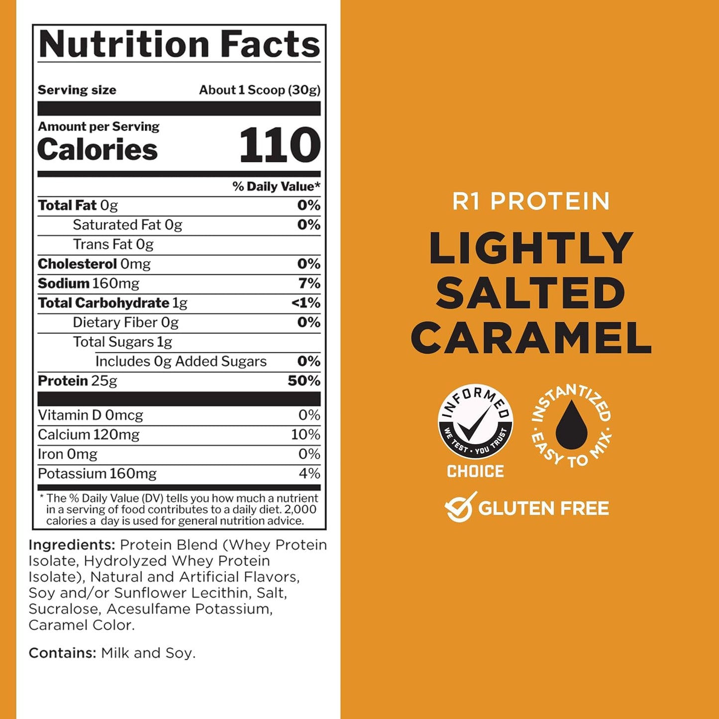 Rule One Proteins R1 Protein - 25g Fast-Acting Isolate & Hydrolysate Powder with 6g BCAAs (5lb, Lightly Salted Caramel)