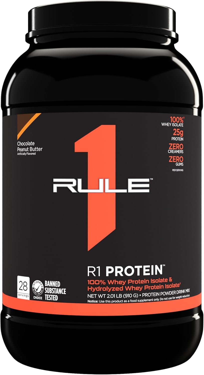 Rule One Proteins R1 Protein - Chocolate Peanut Butter Flavor, 25g Isolate & Hydrolysate Protein Powder with 6g BCAAs, Fast-Acting Formula (2 lbs)
