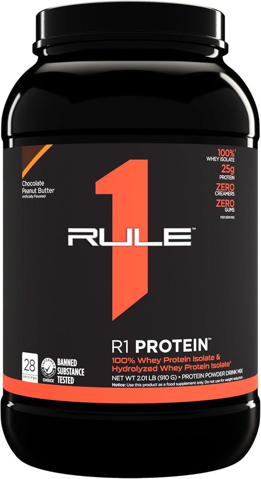 Rule One Proteins R1 Protein - Chocolate Peanut Butter Flavor, 25g Isolate & Hydrolysate Protein Powder with 6g BCAAs, Fast-Acting Formula (2 lbs)