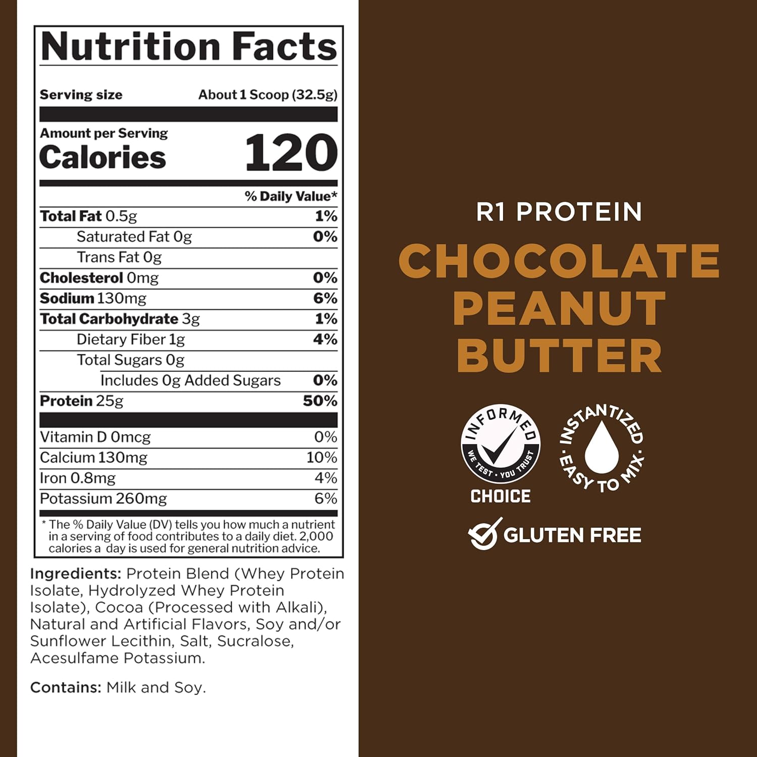 Rule One Proteins R1 Protein - Chocolate Peanut Butter Flavor, 25g Isolate & Hydrolysate Protein Powder with 6g BCAAs, Fast-Acting Formula (2 lbs)