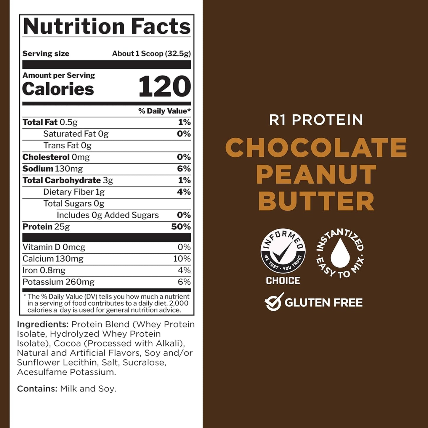 Rule One Proteins R1 Protein - Chocolate Peanut Butter Flavor, 25g Isolate & Hydrolysate Protein Powder with 6g BCAAs, Fast-Acting Formula (2 lbs)