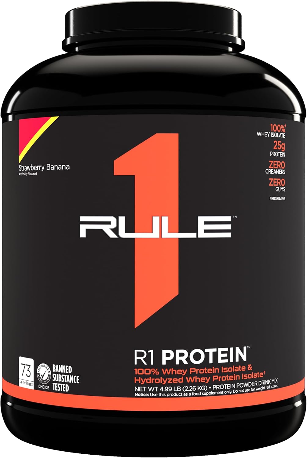 Rule One Proteins R1 Protein Powder - 25g Fast-Acting Isolate & Hydrolysate Protein with 6g BCAAs (5lb, Strawberry Banana)