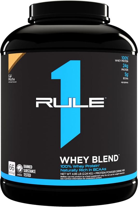 Rule One Proteins R1 Whey Blend Café Mocha 5lbs - 24g Fast-Acting Whey Protein with EAAs & BCAAs