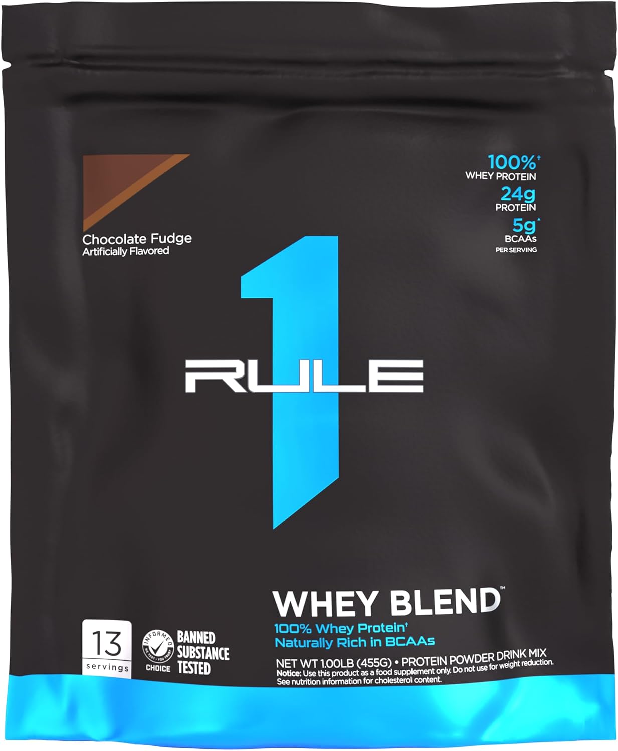 Rule One Proteins R1 Whey Blend Chocolate Fudge - 24g Fast-Acting Whey Protein with EAAs and BCAAs - 1lb Jar