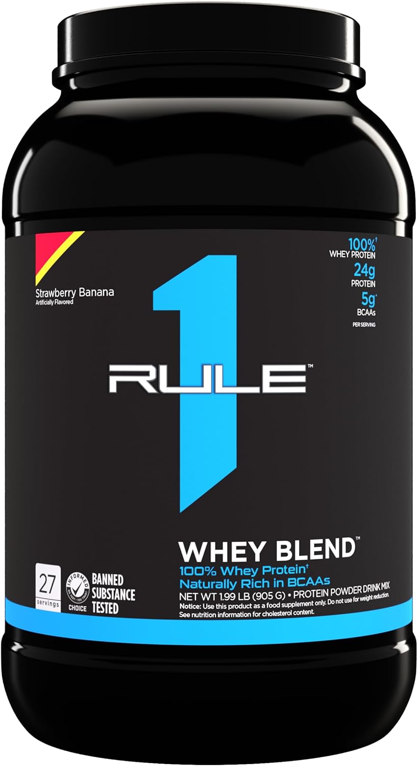 Rule One Proteins R1 Whey Blend: Strawberry Banana Flavor, 24g Fast-Acting Whey Protein with EAAs and BCAAs, 2lb Pack