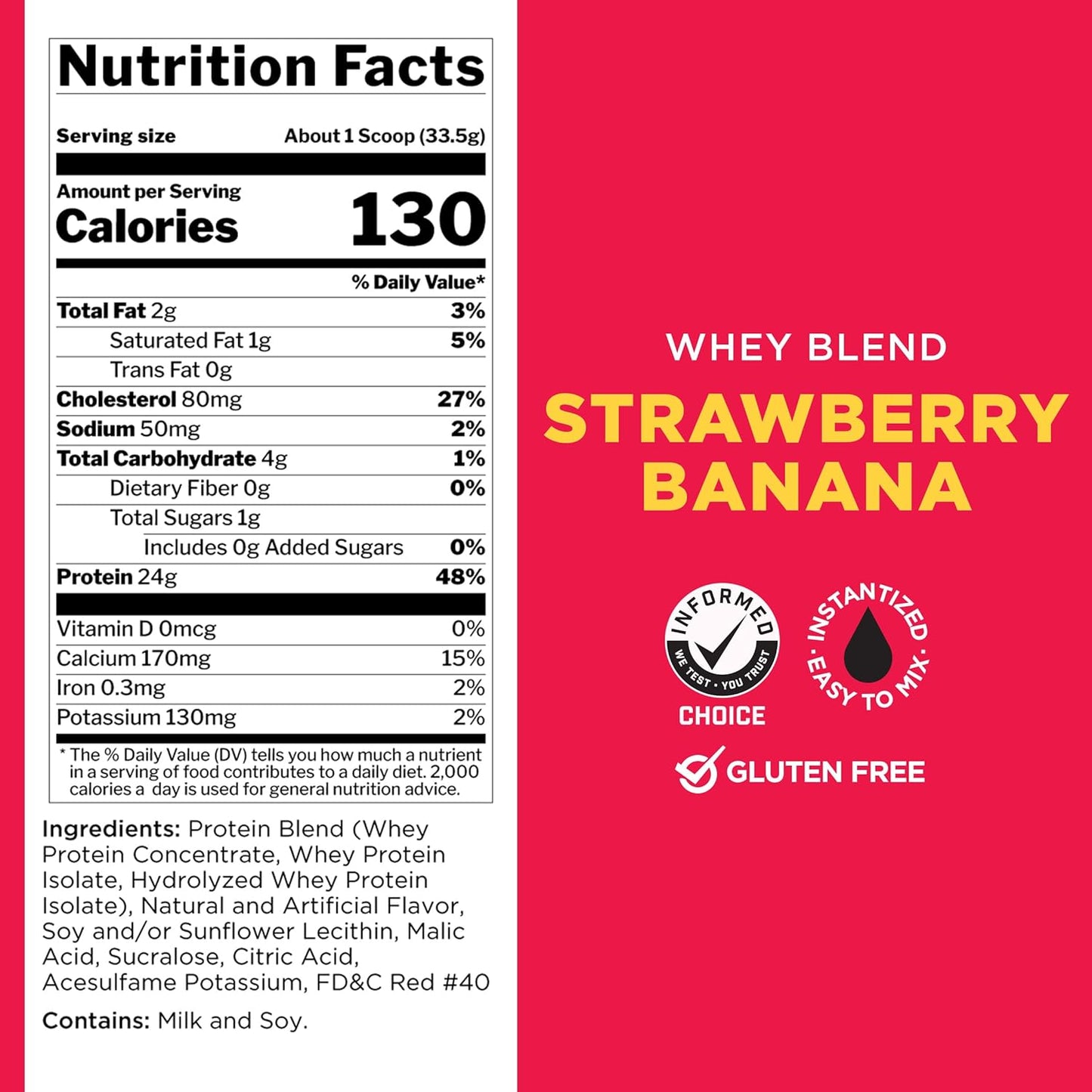 Rule One Proteins R1 Whey Blend: Strawberry Banana Flavor, 24g Fast-Acting Whey Protein with EAAs and BCAAs, 2lb Pack