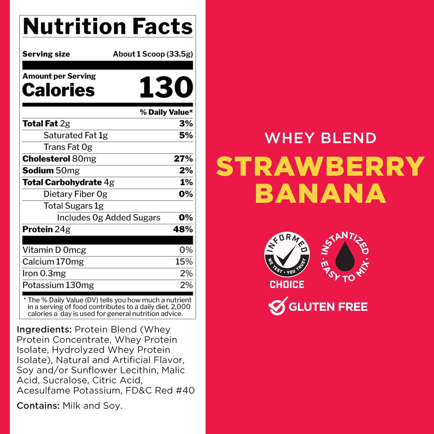 Rule One Proteins R1 Whey Blend: Strawberry Banana Flavor, 24g Fast-Acting Whey Protein with EAAs and BCAAs, 2lb Pack