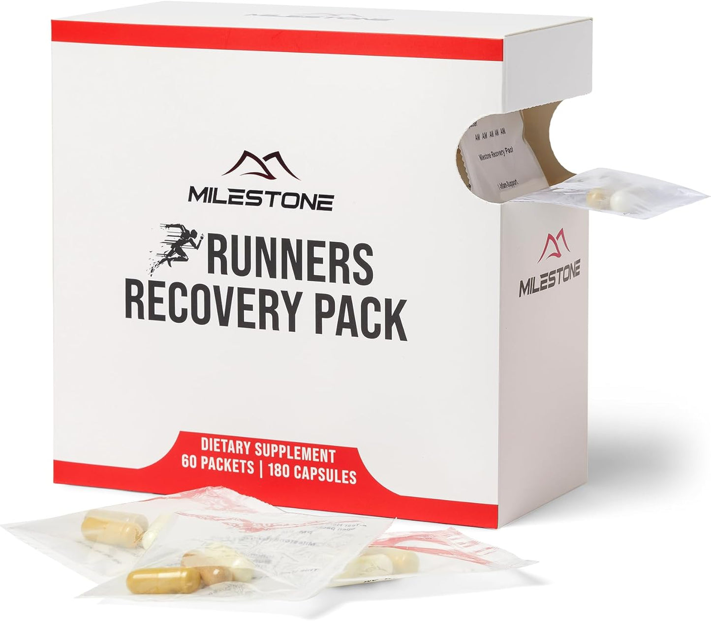 Running Recovery Pack - Boost Marathon Training Nutrition, Recover Faster & Enhance Energy Levels with Endurance Supplement - 60 Packets & 180 Capsules