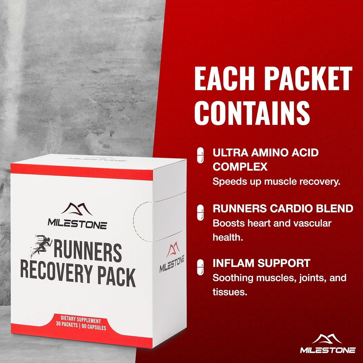 Running Recovery Pack - Boost Marathon Training Nutrition, Recover Faster & Enhance Energy Levels with Endurance Supplement - 60 Packets & 180 Capsules