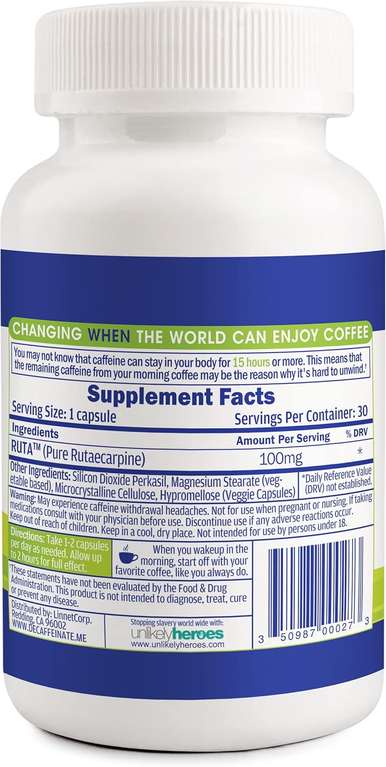 RUTA Daily De-Caffeinate: Powerful Natural Caffeine Reducer for Coffee Lovers, Promotes Better Sleep