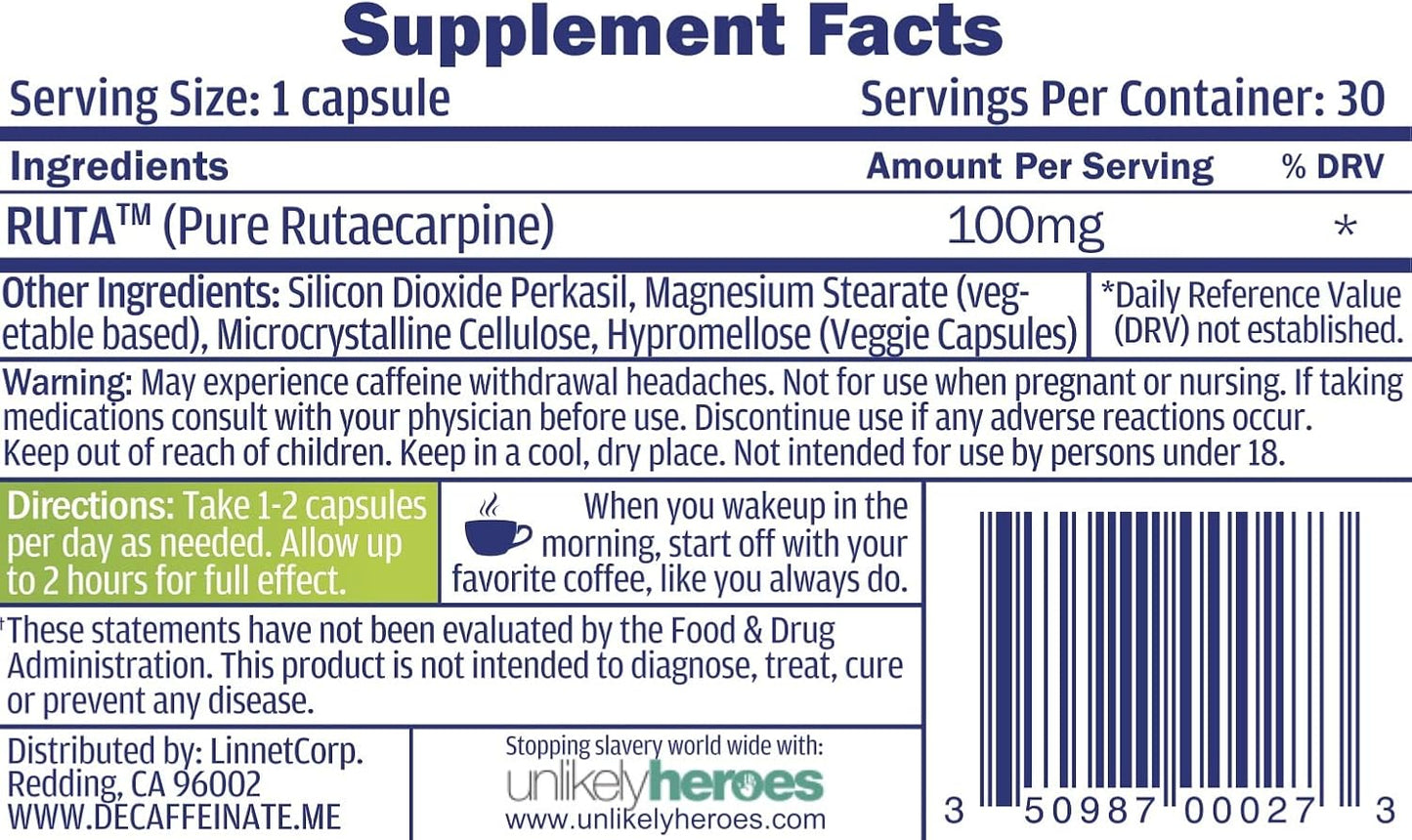 RUTA Daily De-Caffeinate: Powerful Natural Caffeine Reducer for Coffee Lovers, Promotes Better Sleep