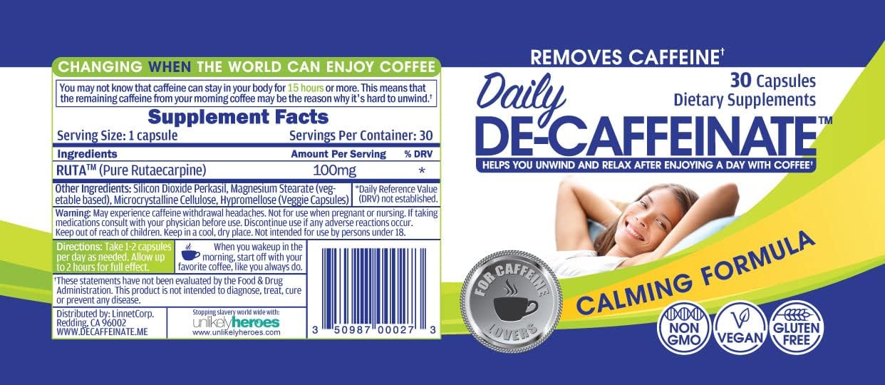 RUTA Daily De-Caffeinate: Powerful Natural Caffeine Reducer for Coffee Lovers, Promotes Better Sleep