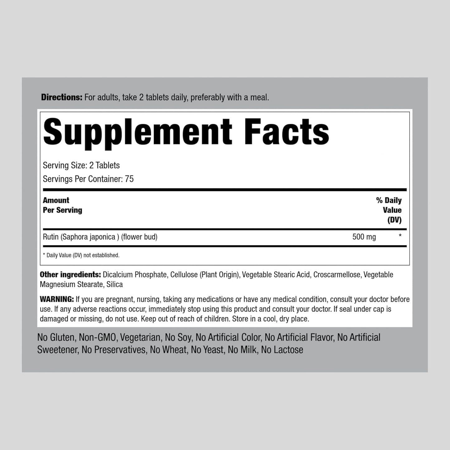 Rutin 500mg Tablets - Vegetarian, Non-GMO, Gluten Free Supplement by Piping Rock | 150 Count