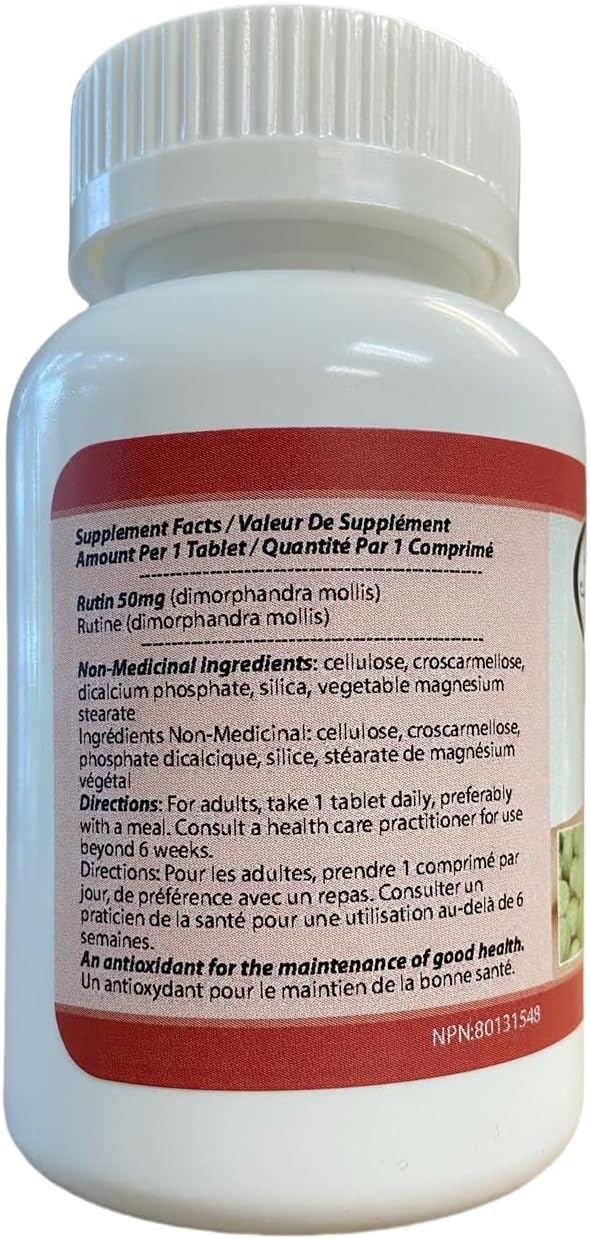Rutin 50mg Tablets for Improved Vascular Health and Vision Care, 90 Count, Natural Supplement to Support Vitamin C Absorption