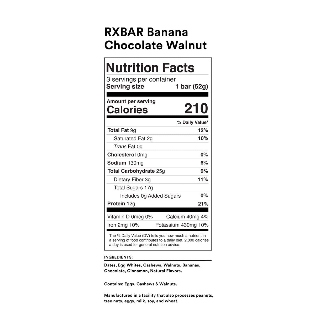 RXBAR Protein Bar Variety Pack - 1.83oz Bars, 6 Flavors - 12 Count Pack