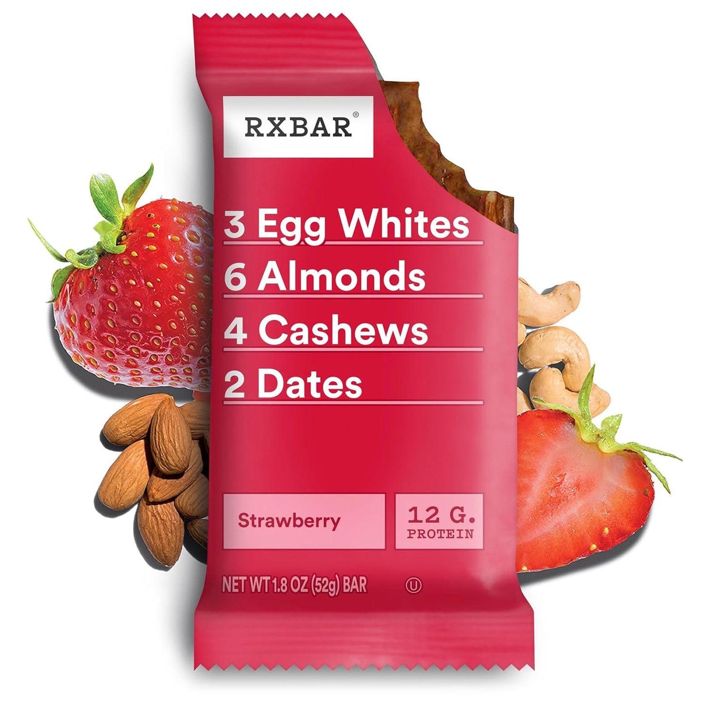 RXBAR Strawberry Protein Bars - 12g Protein, Gluten Free Snacks - 22oz Box (12 Bars)