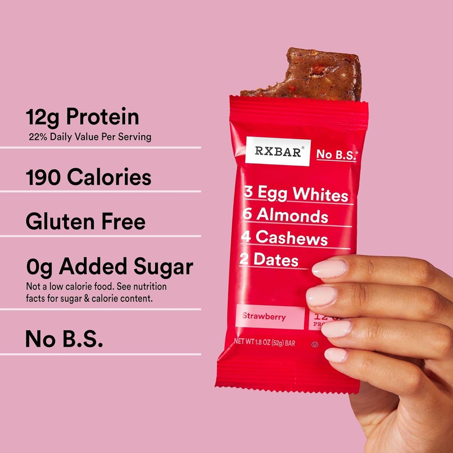RXBAR Strawberry Protein Bars - 12g Protein, Gluten Free Snacks - 22oz Box (12 Bars)