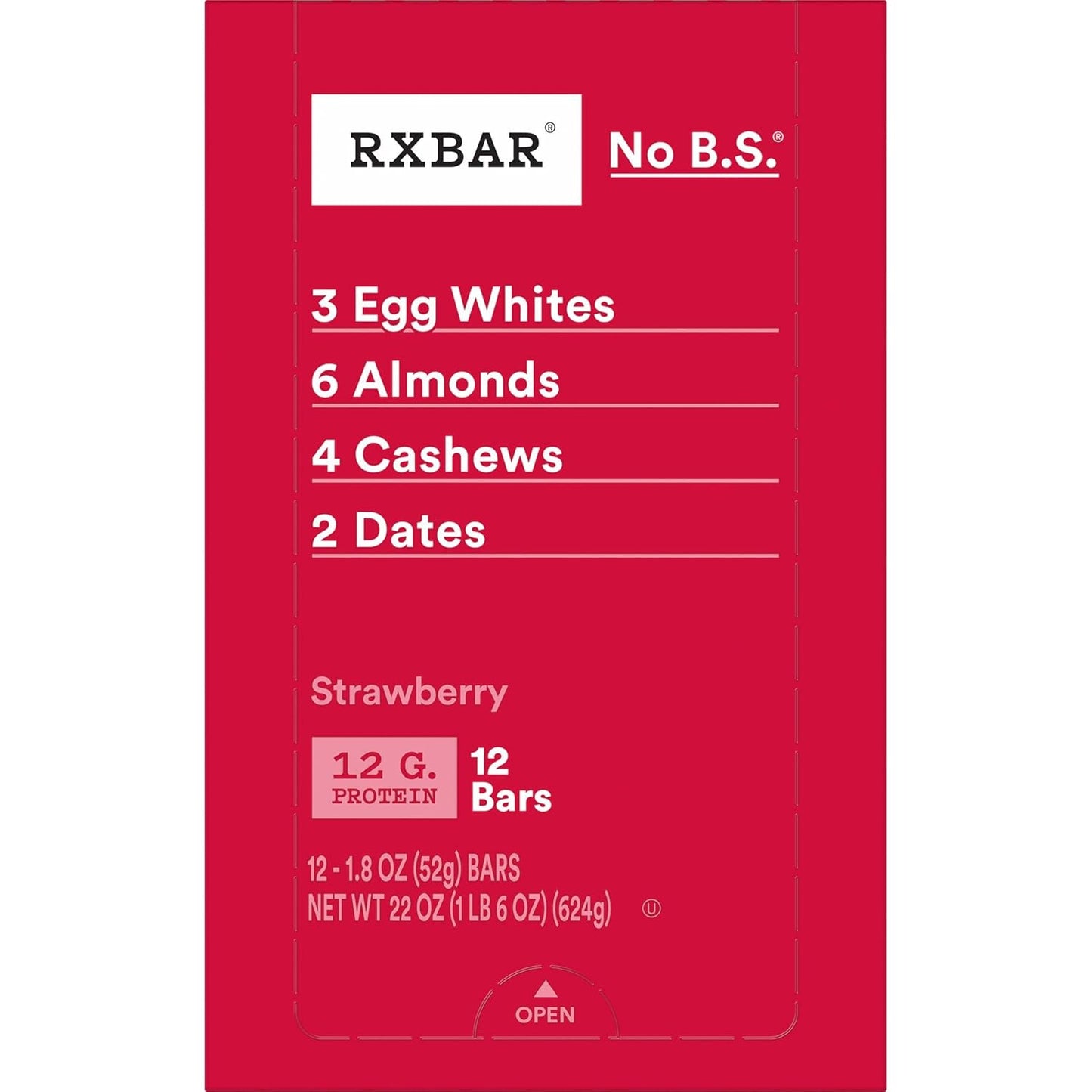 RXBAR Strawberry Protein Bars - 12g Protein, Gluten Free Snacks - 22oz Box (12 Bars)