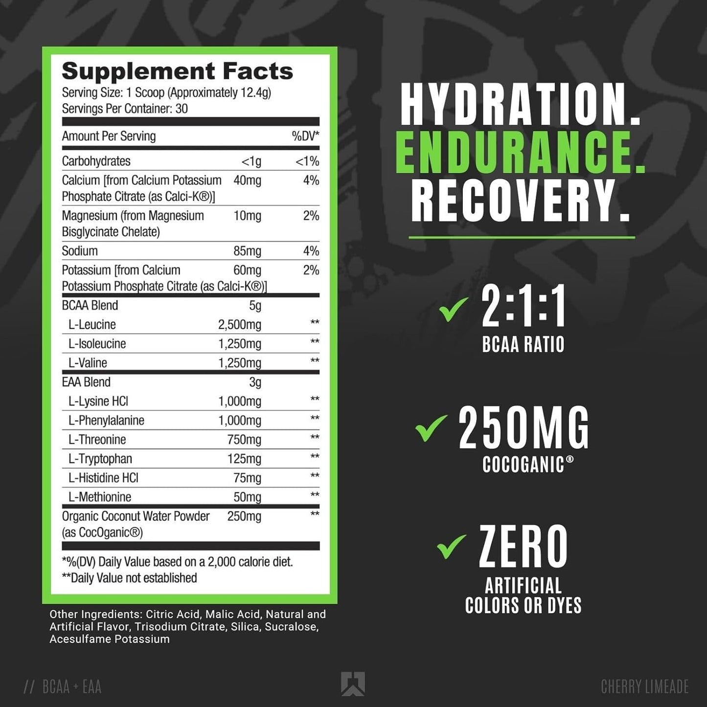 RYSE Core Series BCAA+EAA Supplements - Recover, Hydrate, Build - 5g BCAAs, 3g EAAs - 30 Servings Cherry Limeade