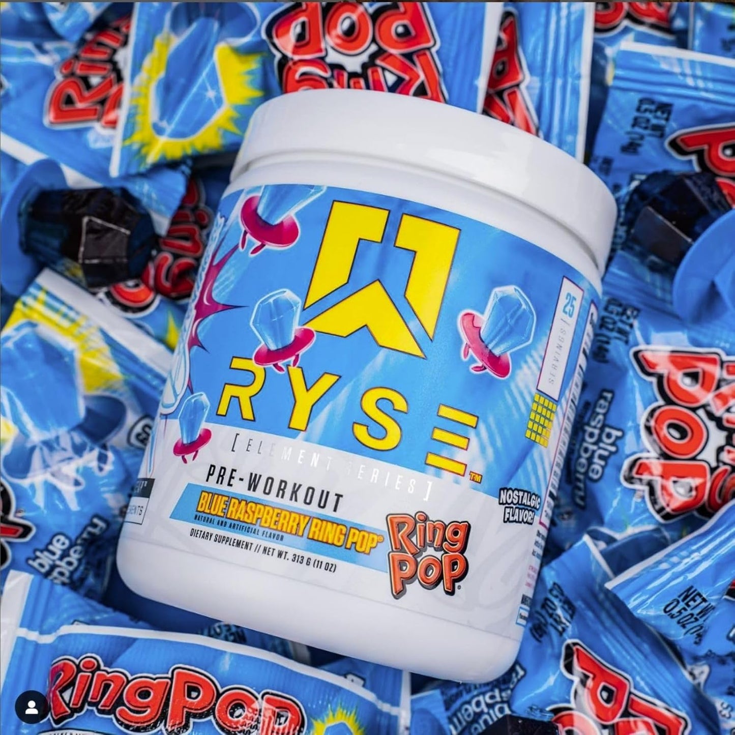 RYSE Element Series Pre-Workout Supplement - Blue Raspberry Ring Pop Flavor | Boost Energy & Performance with Beta Alanine, NO3-T Nitrates, 200mg Caffeine | 25 Servings