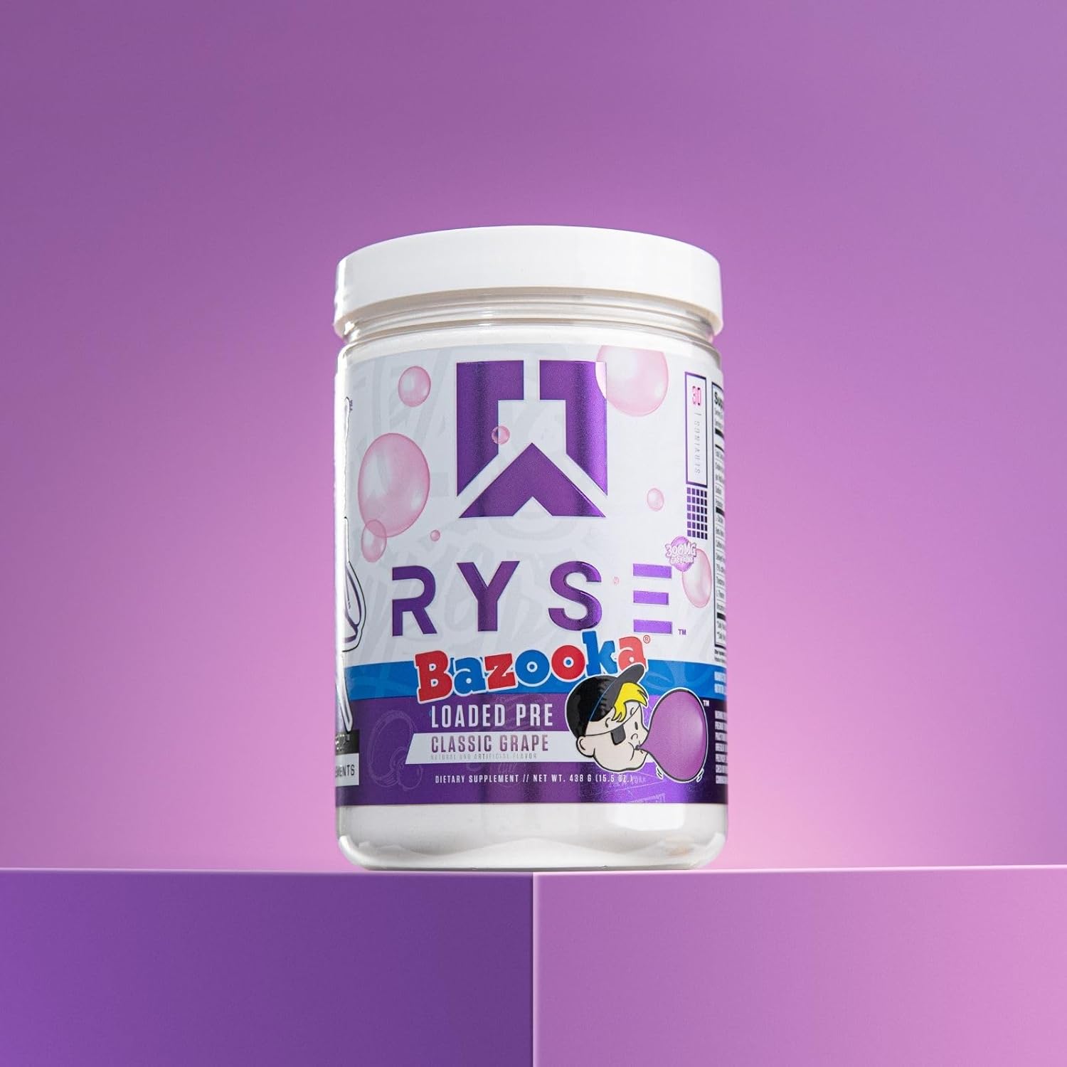 RYSE Loaded Pre Workout Powder Supplement for Men & Women - Bazooka Grape Flavor - Boosts Energy, Pumps, & Focus - Beta Alanine, Citrulline, 390mg Caffeine - 30 Servings