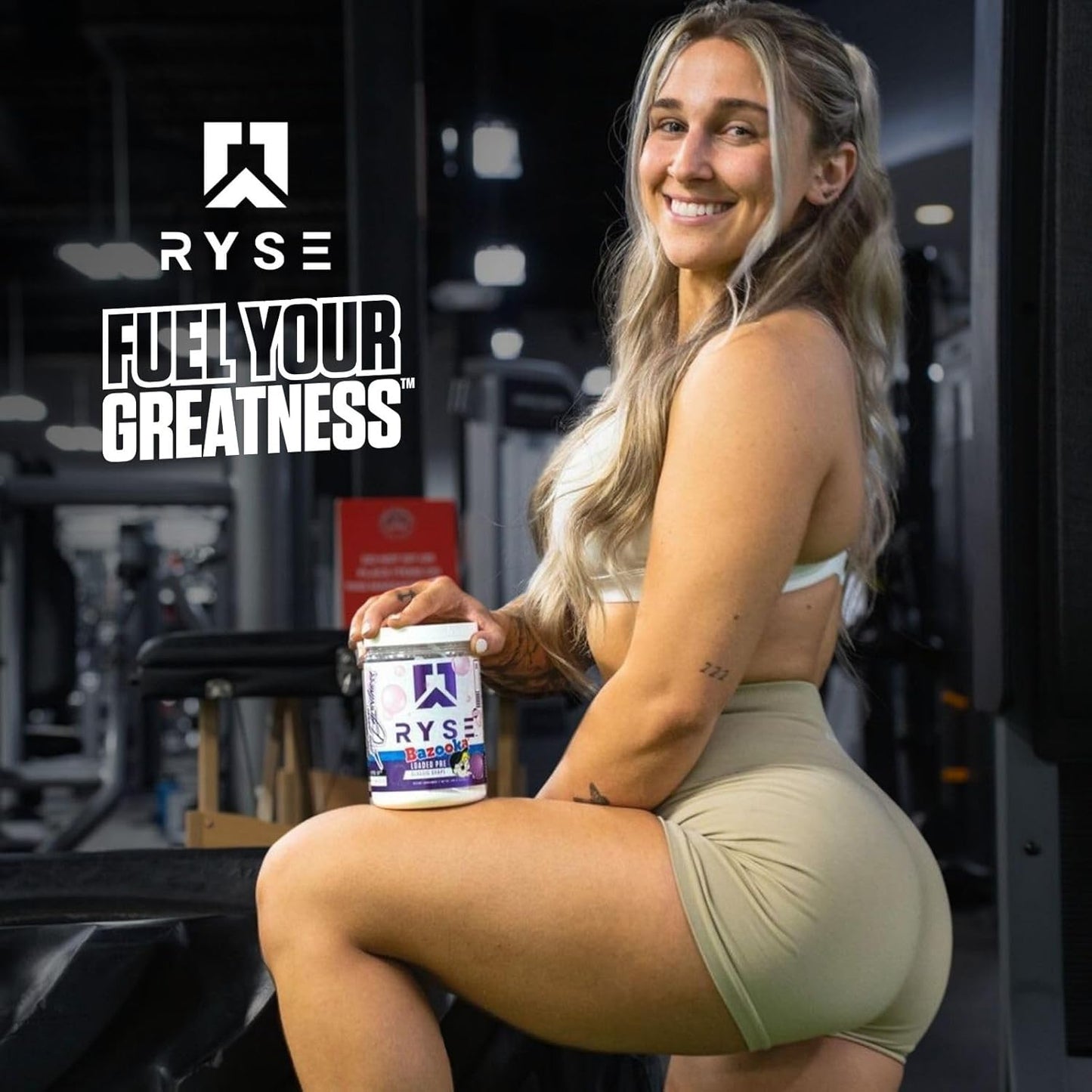 RYSE Loaded Pre Workout Powder Supplement for Men & Women - Bazooka Grape Flavor - Boosts Energy, Pumps, & Focus - Beta Alanine, Citrulline, 390mg Caffeine - 30 Servings