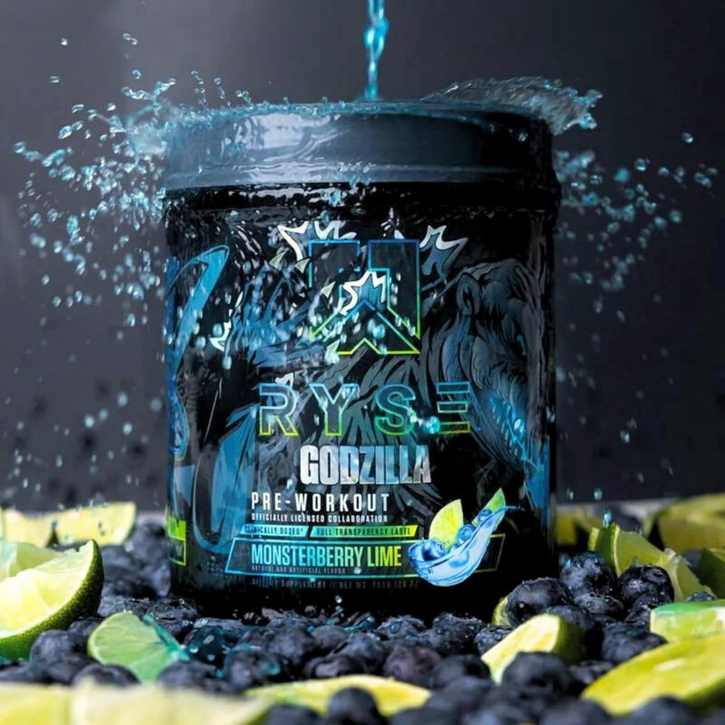 RYSE Noel Deyzel x Godzilla Pre Workout Supplement for Intense Pumps, Energy, & Focus - Citrulline, Beta Alanine, 400mg Caffeine - 40 Servings (Monsterberry Lime)