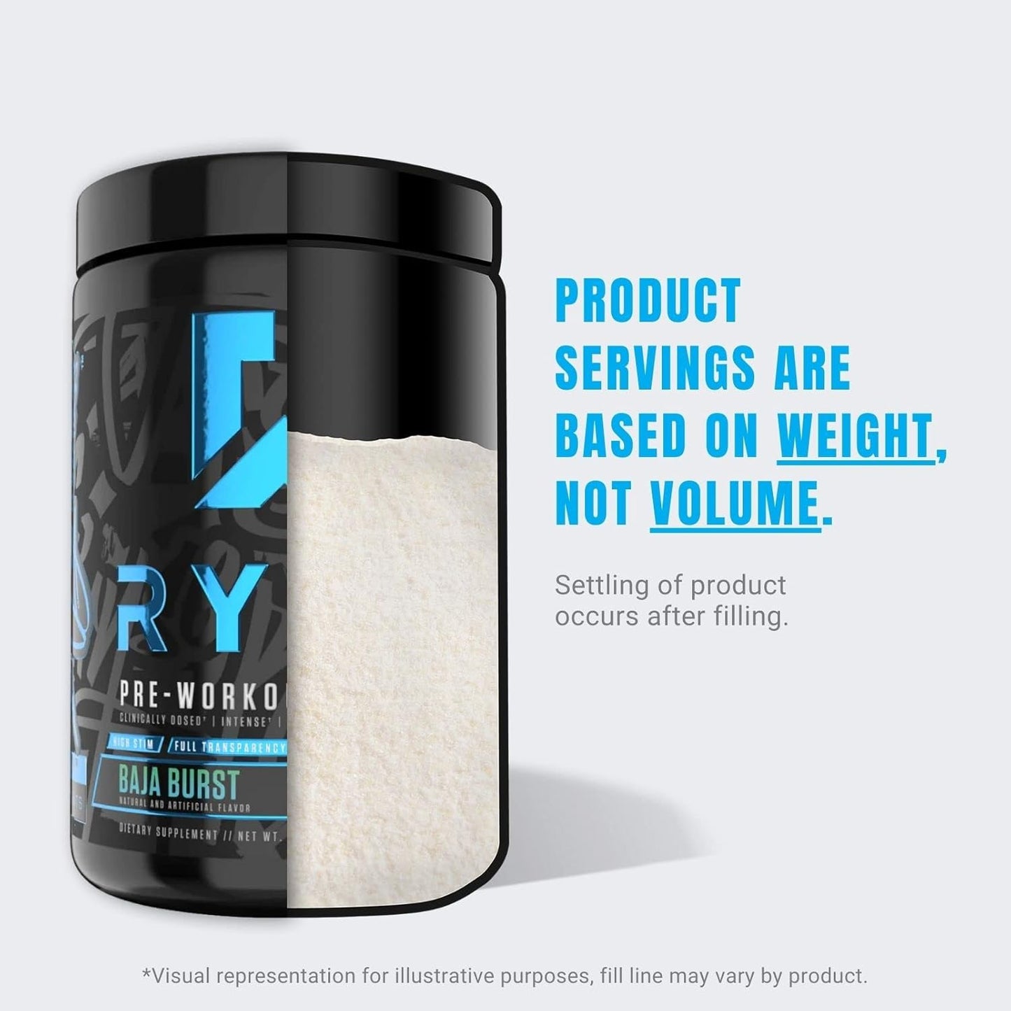 RYSE Project Blackout Pre Workout Supplement - Boost Pump, Energy, & Strength with Caffeine, Vitacholine, Nitrates, and Theobromine - 25 Servings (Baja Burst)