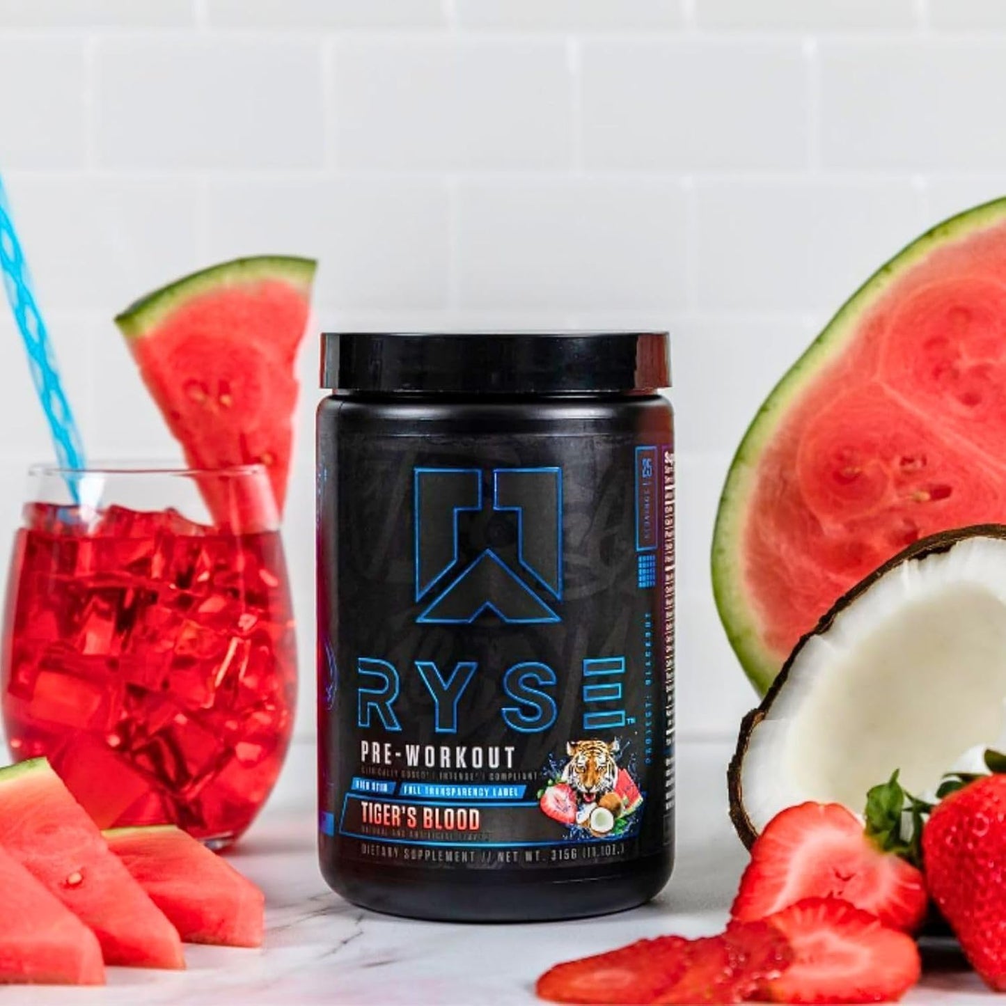 RYSE Project Blackout Pre Workout Supplement with Caffeine, Vitacholine, Nitrates, and Theobromine for Pump, Energy, and Strength - Tiger's Blood Flavor - 25 Servings
