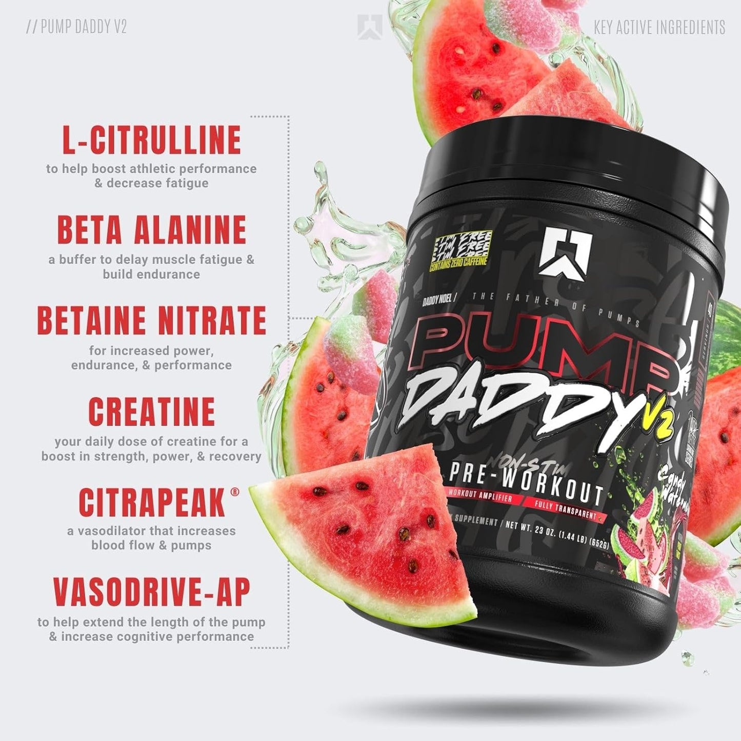 RYSE Signature Series Pump Daddy V2 Non Stim Pre-Workout Supplement by Noel Deyzel - Citrulline, Beta Alanine, Creatine - 40 Servings - Candy Watermelon Flavor